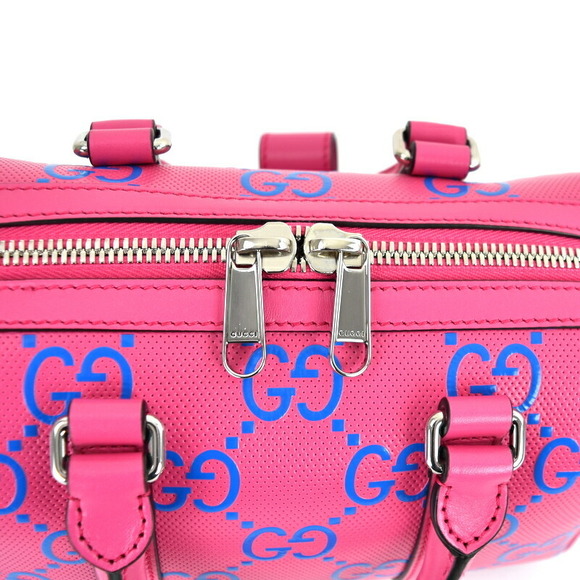Gucci GG Embossed Duffel Bag Leather Crossbody Fuchsia Pink Blue - Picture 12 of 16